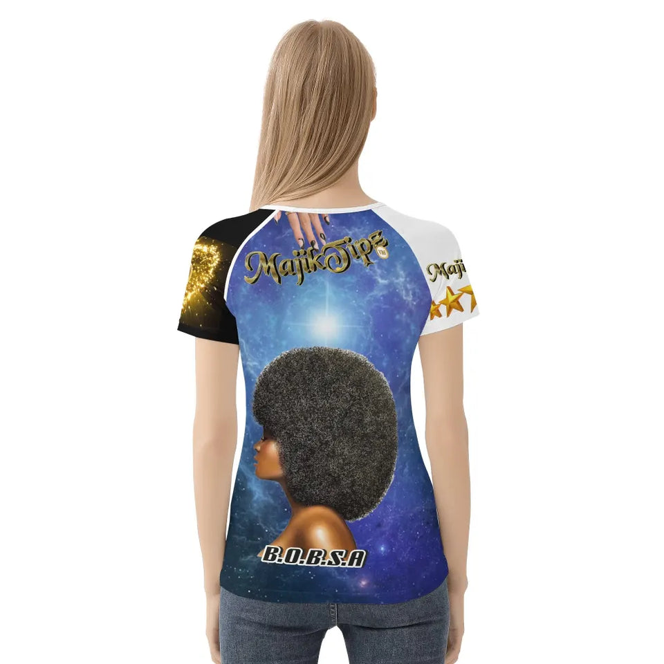 MajikTipz™ "Queenz of the Galaxy" Futuristic Afro Art T-Shirt – Empowerment Meets Innovation